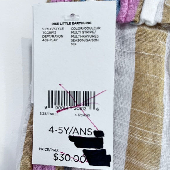 NWT Rise Little Earthling Organic Striped Romper Girl size 4-5 - Picture 7 of 9